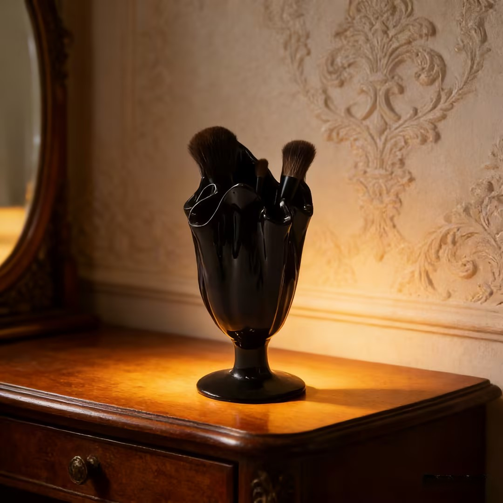 Modern Ruffled Ceramic Chalice Organizer and Vase