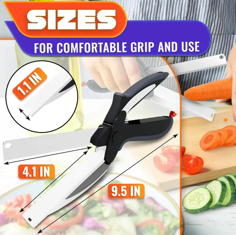 2 in 1 Kitchen Scissors for Food - Stainless Steel Cutting Board Scissors with Safety Lock