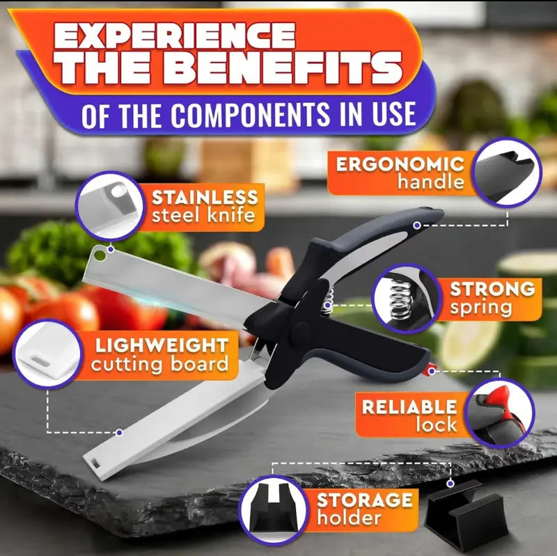 2 in 1 Kitchen Scissors for Food - Stainless Steel Cutting Board Scissors with Safety Lock