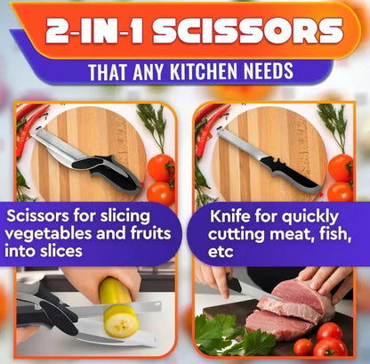 2 in 1 Kitchen Scissors for Food - Stainless Steel Cutting Board Scissors with Safety Lock