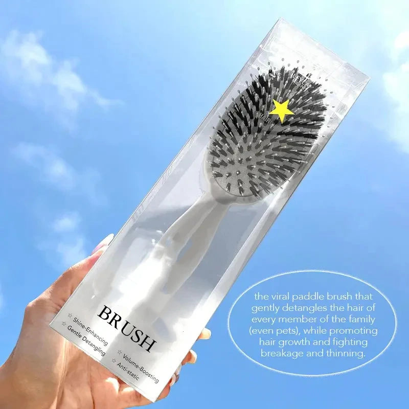 Paddle Brush - Smoother, Stronger, Shinier Hair - Boar Bristle Brush with Nylon Bristles and Microsphere Massaging Tips