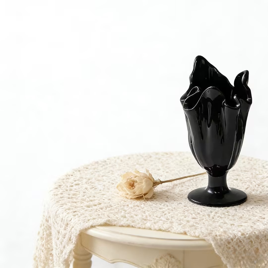 Modern Ruffled Ceramic Chalice Organizer and Vase