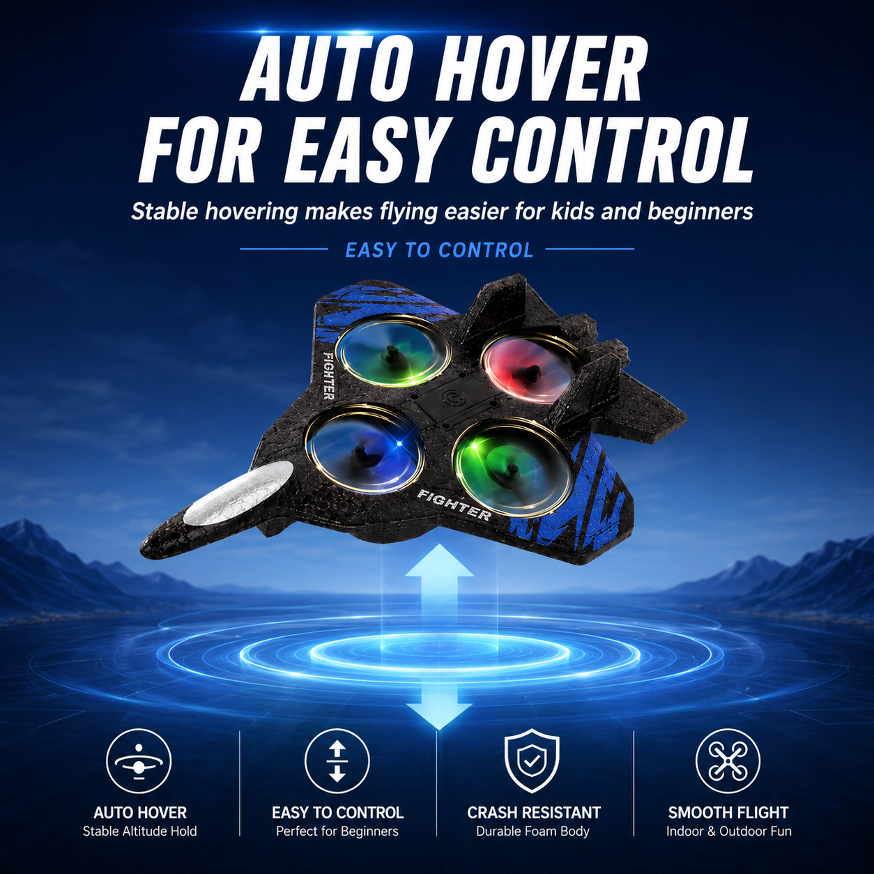 Popular kids RC flying toy, durable EVA foam fighter jet with multiple flying modes.