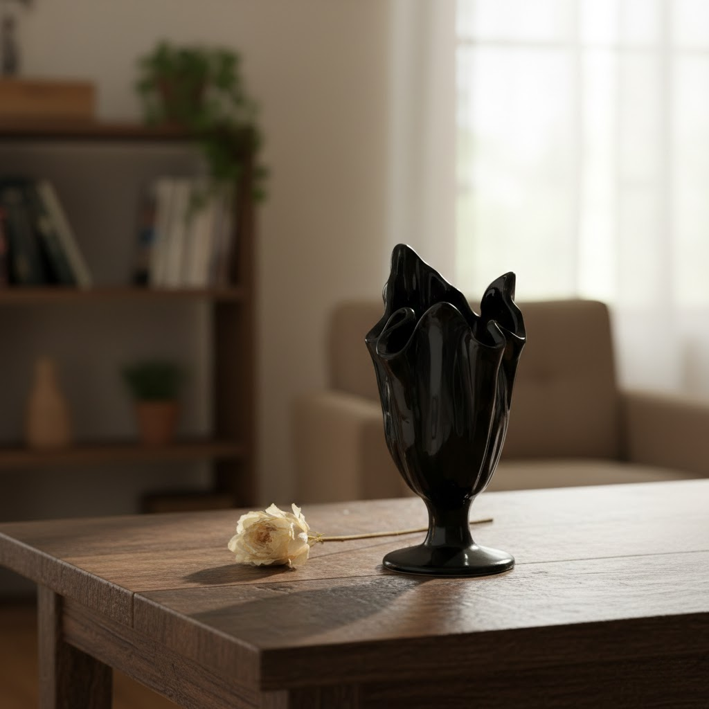 Modern Ruffled Ceramic Chalice Organizer and Vase
